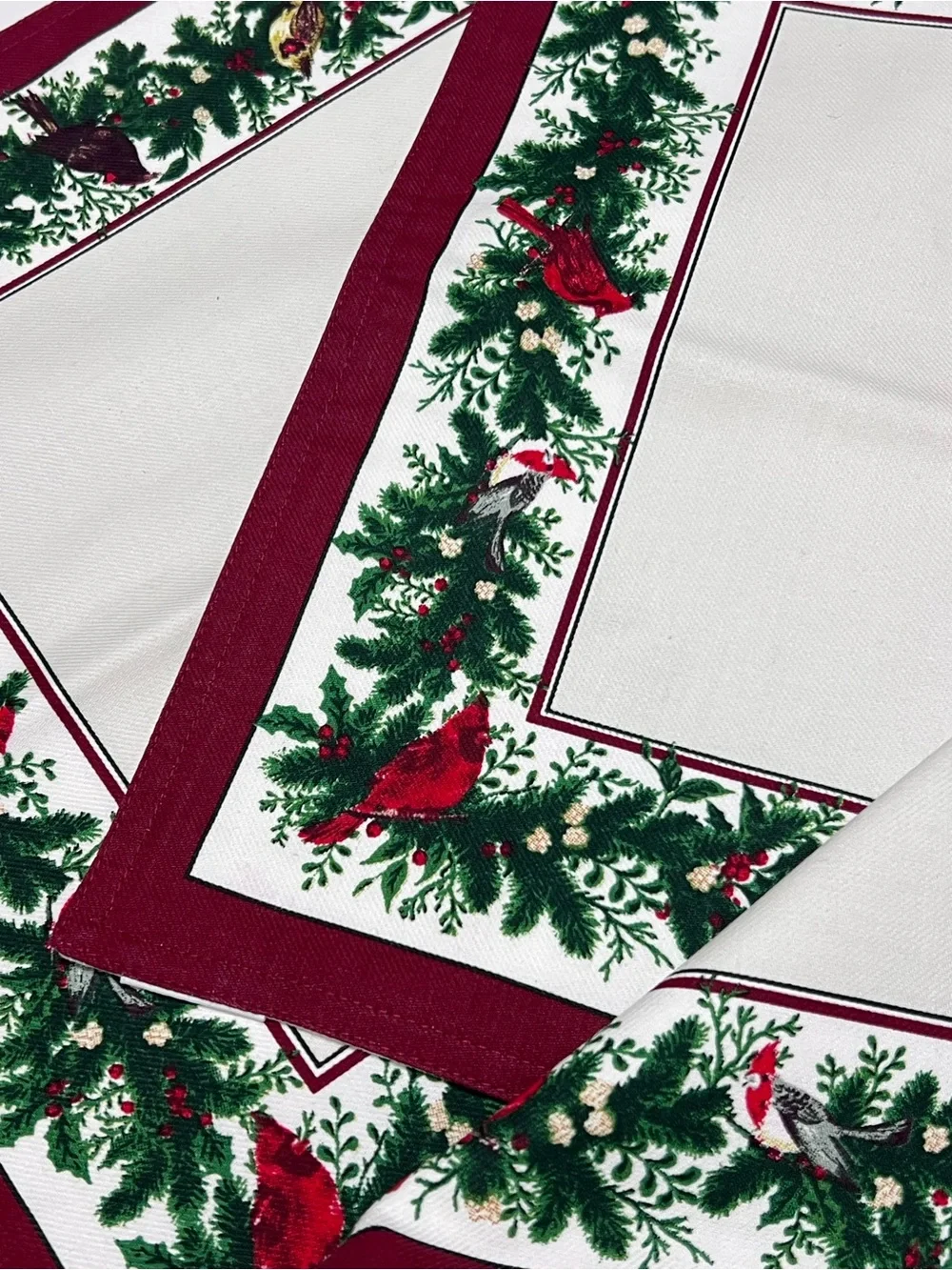 Share Zina Vasi Christmas Placemats Set of 4 Redbirds Holly Reversible Cotton